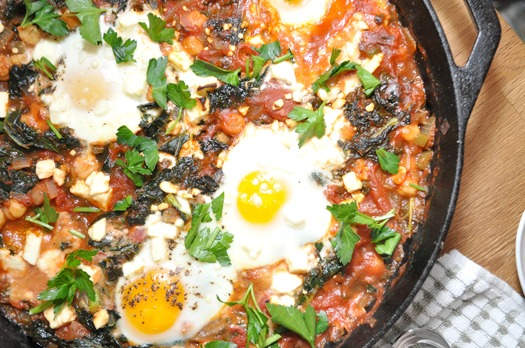 Tomato Kale Skillet with Poached Eggs and Chickpeas | Jenna's ...